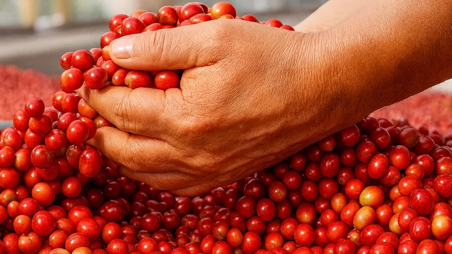 Cereza de café recién cosechada